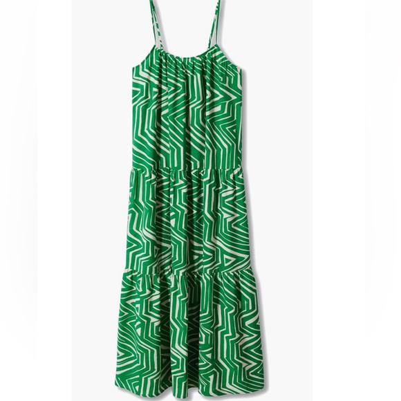 NWT SZ 2 MANGO Kelly Green Print Ruffle MIDI Sundress❣️ - Picture 3 of 5